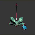 3D Cartoon Character With Geometric Teal Headwear Striped Clothing And Purple Object