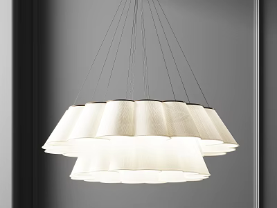 Elegant Modern Chandelier With Multi Layered White Pleated Lampshade In Gray Space 3d model