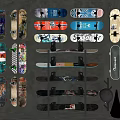 Colorful Skateboards Collection With Various Designs And Safety Gear