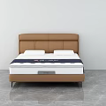 Modern Double Bed With Brown Leather Headboard Black White Mattress And Metal Legs