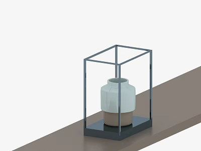 Modern Decorative Ornament Set With Transparent Frame White Vase And Brown Base 3d model