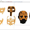 Gold Jewelry Decorative Masks Featuring Intricate Patterns And Various Styles Against Black Background