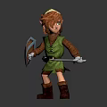 Elf Warrior Character With Green Outfit Brown Hair Shield Sword And Green Glow