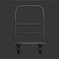 Flat Metal Platform Truck with Rusty Handle Wheels and Yellow Caution Label 3d model