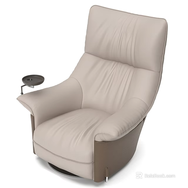Comfortable Beige Leather Single Sofa With Adjustable Backrest And Armrest Tray 3d model 