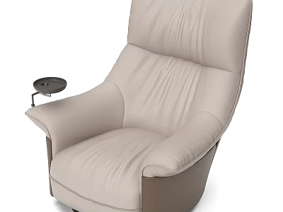 Comfortable Beige Leather Single Sofa With Adjustable Backrest And Armrest Tray 3d model