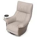 Comfortable Beige Leather Single Sofa With Adjustable Backrest And Armrest Tray