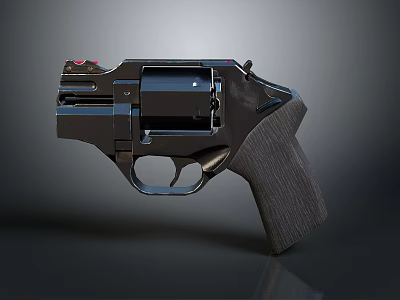 High Quality Modern Black Revolver With Wooden Grip And Metal Components 3d model