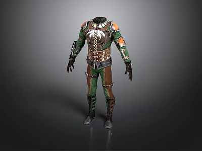 Character Creature Themed Outfit Design Featuring Green Brown Armor And Intricate Details 3d model