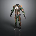 Character Creature Themed Outfit Design Featuring Green Brown Armor And Intricate Details