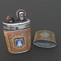 Vintage Metal Container With Vickers Logo Emblem And Open Lid Design