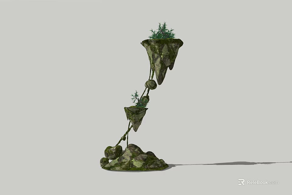 Garden Ornament With Z Shaped Stone Structure Moss Covered Surfaces Small Plants And Vines 3d model 