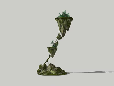 Garden Ornament With Z Shaped Stone Structure Moss Covered Surfaces Small Plants And Vines 3d model