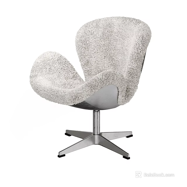 Modern Plush Office Chair with Curved Backrest and Metal Base 3d model 