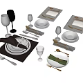 Elegant Tableware Set with Plates Knives Forks Wine Glasses Napkins and Placemats