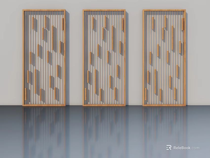 Modern Wooden Swing Doors With Vertical Stripes And Geometric Patterns 3d model