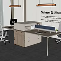 Modern Office Interior With Wooden Desk Office Chairs Computers And Nature Peace Wall Art