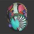 Vibrant Turquoise Cat Decorative Figurine With Floral Patterns Striped Details And Colorful Design
