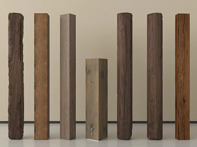 Decorative Wooden Columns With Various Textures For Home Interior Design 3d model