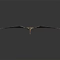 Flying Pterosaur With Long Orange Beak And White Striped Wings In Flight