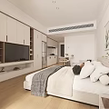 Modern Apartment Interior With Cozy Bed TV On White Cabinets Wooden Floor And Green Plants
