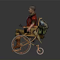 A Man In Red Jacket Sitting On Wooden Wheelchair With Casual Attire