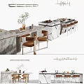 Island table and chair combination chandelier 3d model