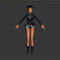 3D Game Movie Character With Red Hair Black Uniform Top Blue Shorts And Black Boots