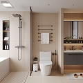 Toilet Finished Washbasin Toilet Bathtub Shower Partition Bathroom Blinds Towel Rack Carpet Trash Bin Slippers 3d model