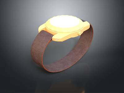 Modern Fashionable Watch With Brown Leather Strap And Golden Dial 3d model