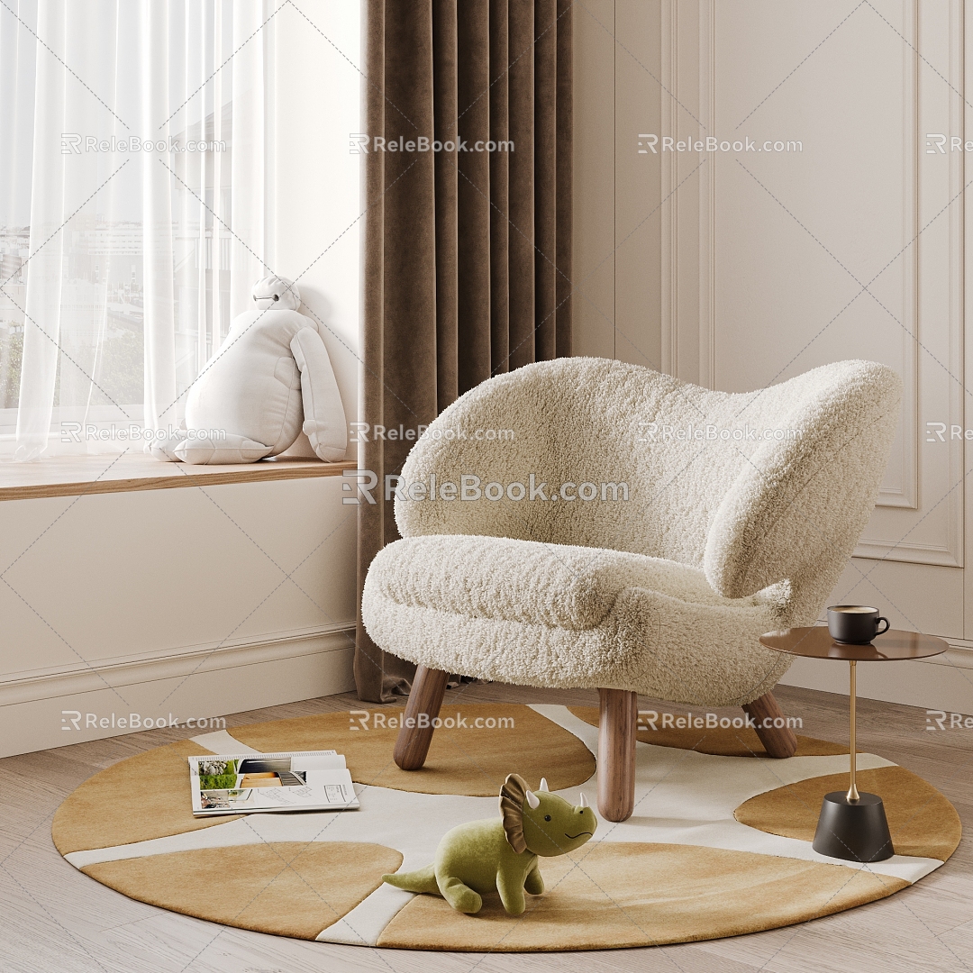 modern single sofa plush lounge chair 3d model