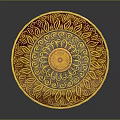 Circular Decorative Art Piece With Intricate Floral Patterns In Gold Brown