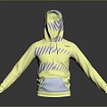Yellow Hooded Sweatshirt with Gray Stripes Front Pocket and Drawstring Casual Fashion Apparel