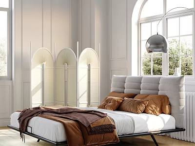 Cream Double Bed French Double Bed 3d model