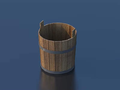 Wooden Bucket with Metal Hoops for Daily Household Storage and Use 3d model