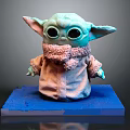 Cute Green Alien Creature With Big Eyes Fur Collar Coat On Blue Base 3D Rendering