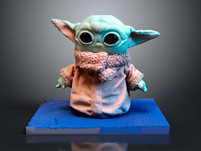 Cute Green Alien Creature With Big Eyes Fur Collar Coat On Blue Base 3D Rendering 3d model
