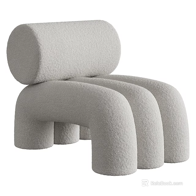 Modern Round Curved Armchair With Soft Light Gray Fabric And Smooth Lines 3d model 