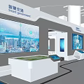 High Tech Exhibition Hall Interior With Robot Display Screens And Illuminated Floor 3d model