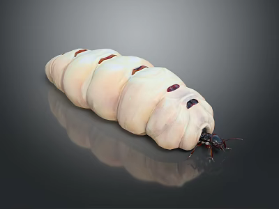 White Larva Like Game Movie Character With Red Spots Curved Body And Small Head 3d model