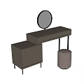 Modern Dressing Table With Round Mirror Drawers And Stool Design 3d model