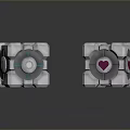 Silver Mechanical Cubes With Geometric Patterns And Glowing Pink Heart Elements
