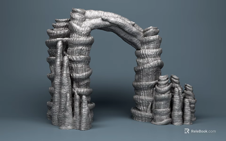 Textured Stone And Wood Archway With Layered Decorative Structure Design 3d model 
