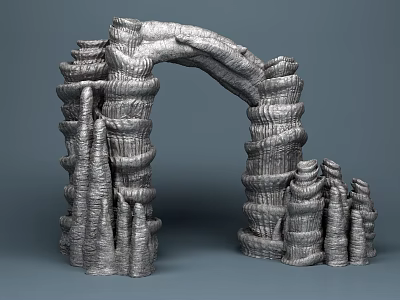 Textured Stone And Wood Archway With Layered Decorative Structure Design 3d model