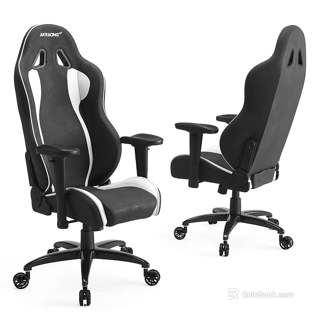 Modern Black And White Leisure Chair With Armrests And Rolling Wheels Design 3d model 
