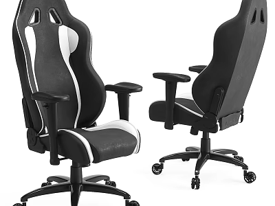 Modern Black And White Leisure Chair With Armrests And Rolling Wheels Design 3d model