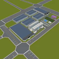 Modern Industrial Factory Aerial View With Multiple Buildings Surrounding Greenery And Road Layout