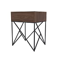 Modern Wooden Side Table With Drawer And Black Metal Cross Legs