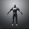 Detailed 3D Robot Character With Blue Brown Armor And Glowing Eyes Standing Pose