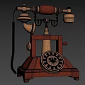 Vintage Wooden Telephone With Brass Accents And Rotary Dial Design